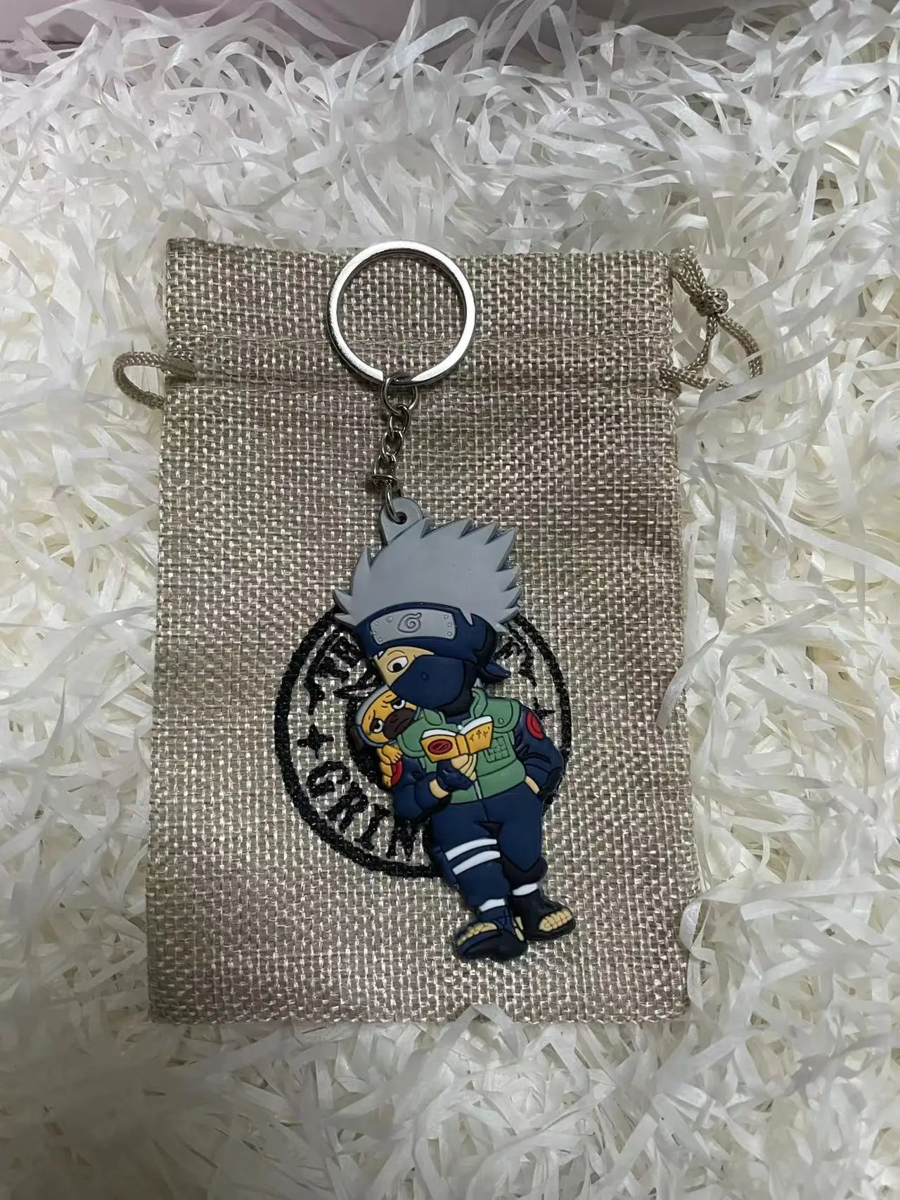 Cute Character Pendant Keychain Double-Side Soft Rubber Keychain In Gift Bag 1 Keyring 1 Sac 2Pcs Set Halloween Cosplay Props