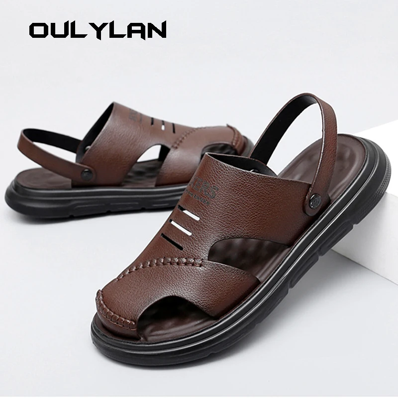 

Genuine Leather Men's Sandals Summer New Large Size Men's Shoes Fashionable Baotou Non-slip Soft Sole Sandals Slippers 38-44