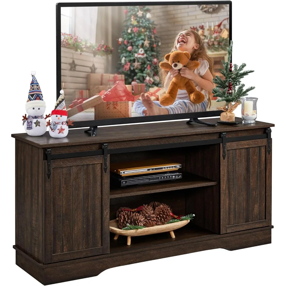 

Farmhouse TV Stand for 65” TV with Sliding Barn Doors, Media Console for Living Room