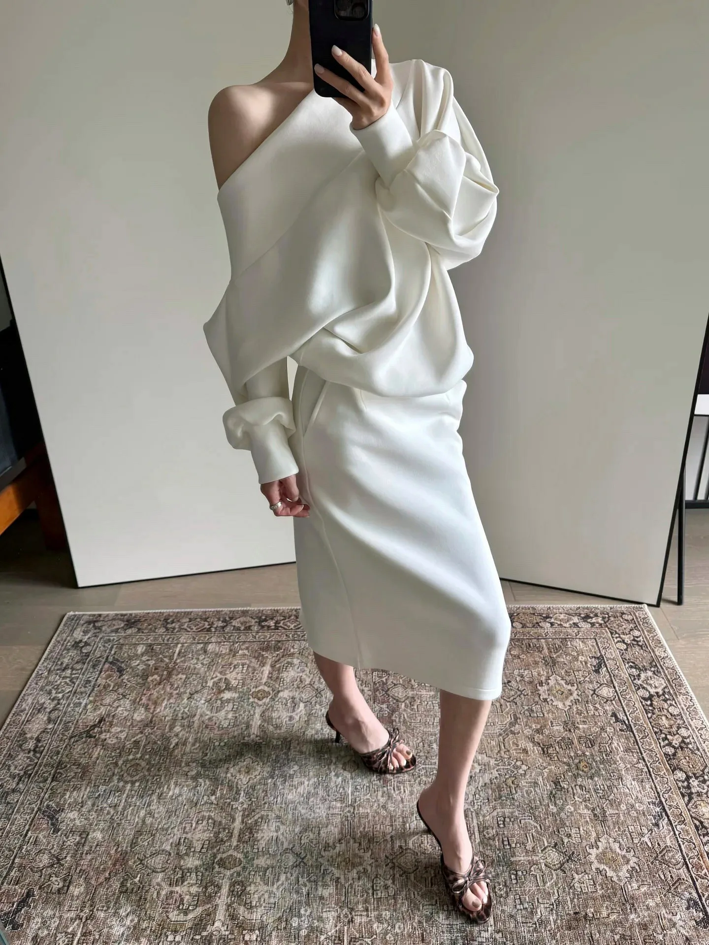 Autumn Y2K Back Slit Package Hips Pencil Skirt Vintage Women Zipper Low Waist Midi Long Skirts White Gray