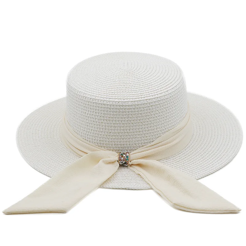 Simple Summer Beach Straw Hats Women Foldable Big Wide Side Casual Female Panama Hat Sunshade Concave Top Cap Travel Sun Cap