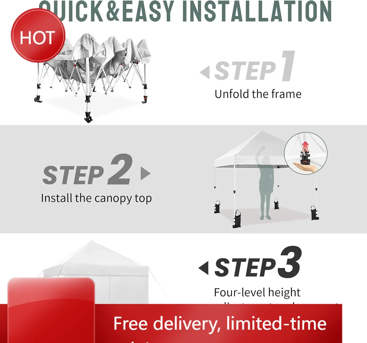 

Bestseller10x10 Pop Up Canopy Tent Instant Commercial 1-Person Setup Patended Centerlock with 400D Fabric, 4 Sidewalls, 4" Wheel