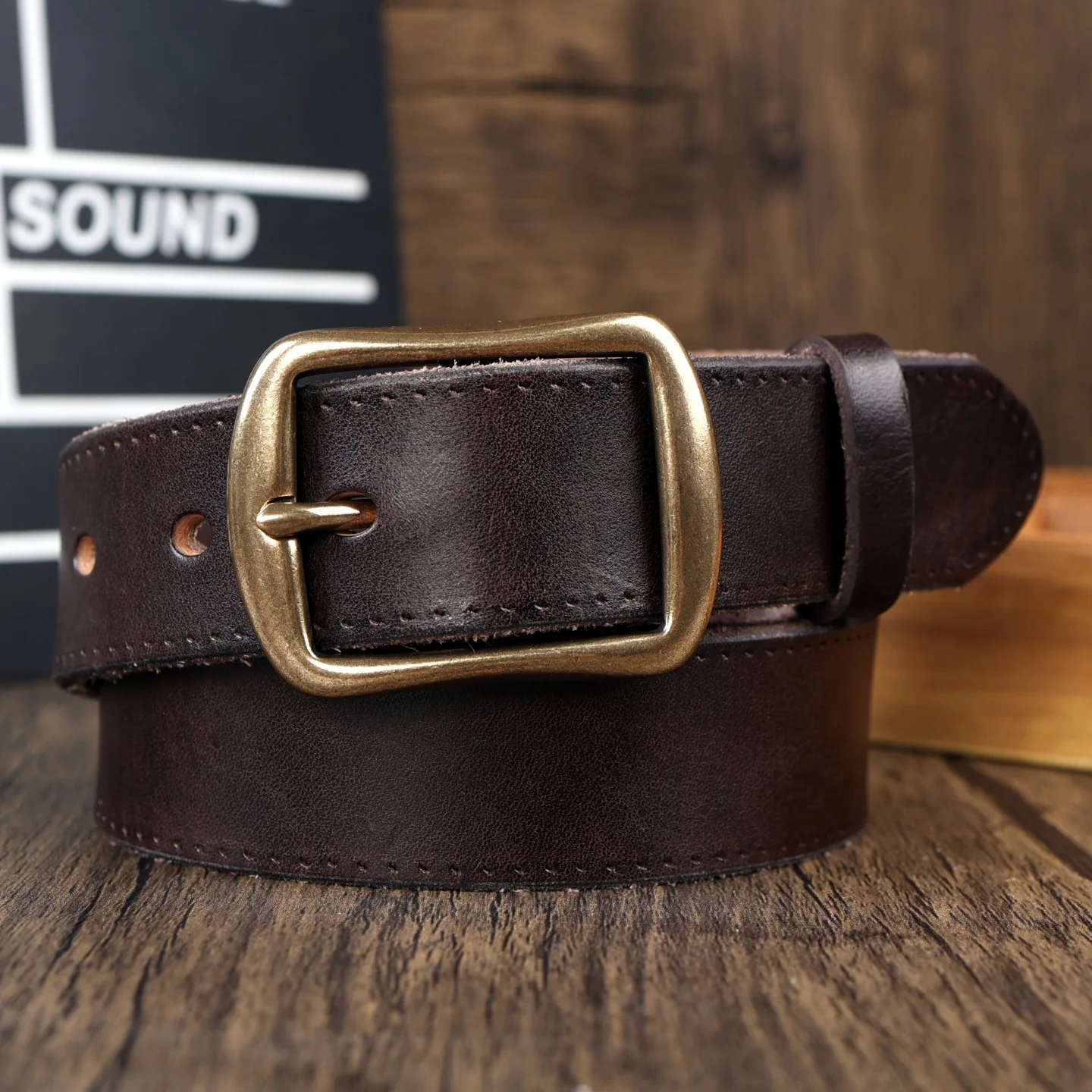 

Men's handmade genuine leather belt, top layer of cowhide pin buckle casual belt, simple fashion retro versatile
