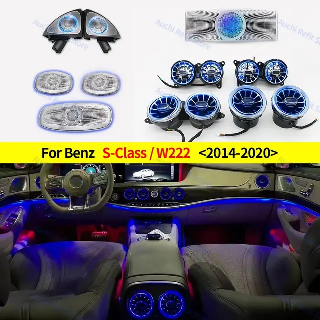 7/64 Kolorowe LED Turbo Klimatyzacja Wentylacja Światło otoczenia Dla Mercedes-Benz S-Class W222 S400 S450 S320 S350 Głośnik obrotowy 3D