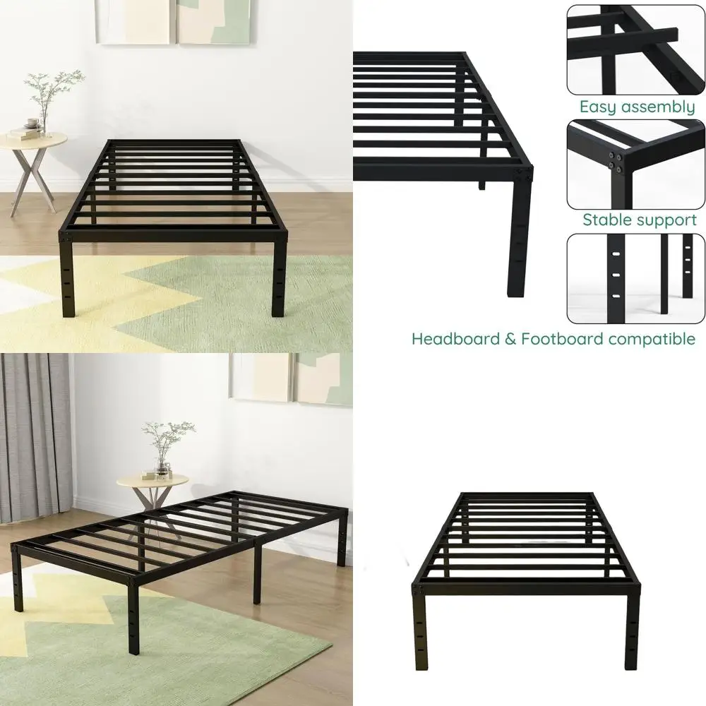

18 Heavy Duty Metal Twin Bed Frame - No Box Spring Required, Maximum Storage, Easy Assembly, Noiseless, Black