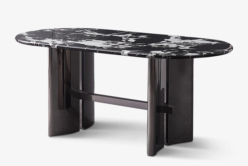 

Bulgari Black Marble Dining-Table Retro Affordable Luxury Household Minimalist Oval Table