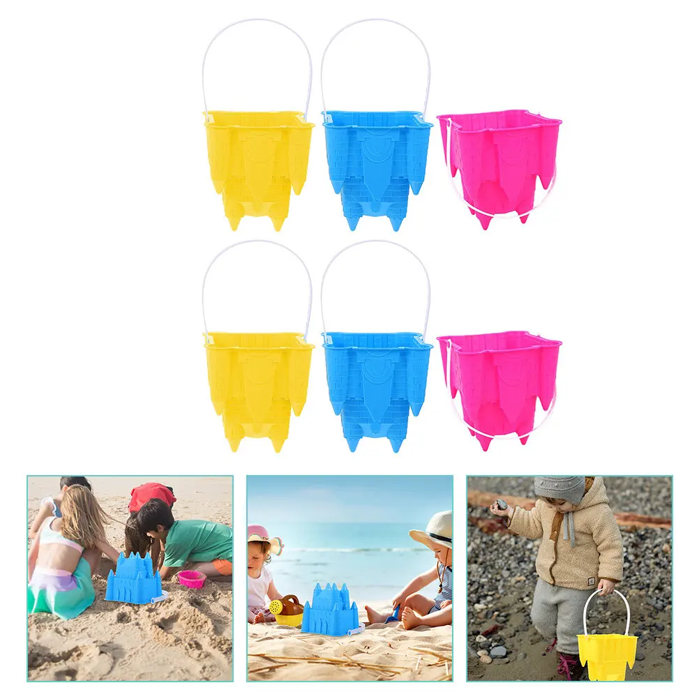 

6Pcs Premium Plastic Sand Buckets for Kids Beach Play Garden Tool Storage Outdoor Water Activities Creative Color Learning Fun