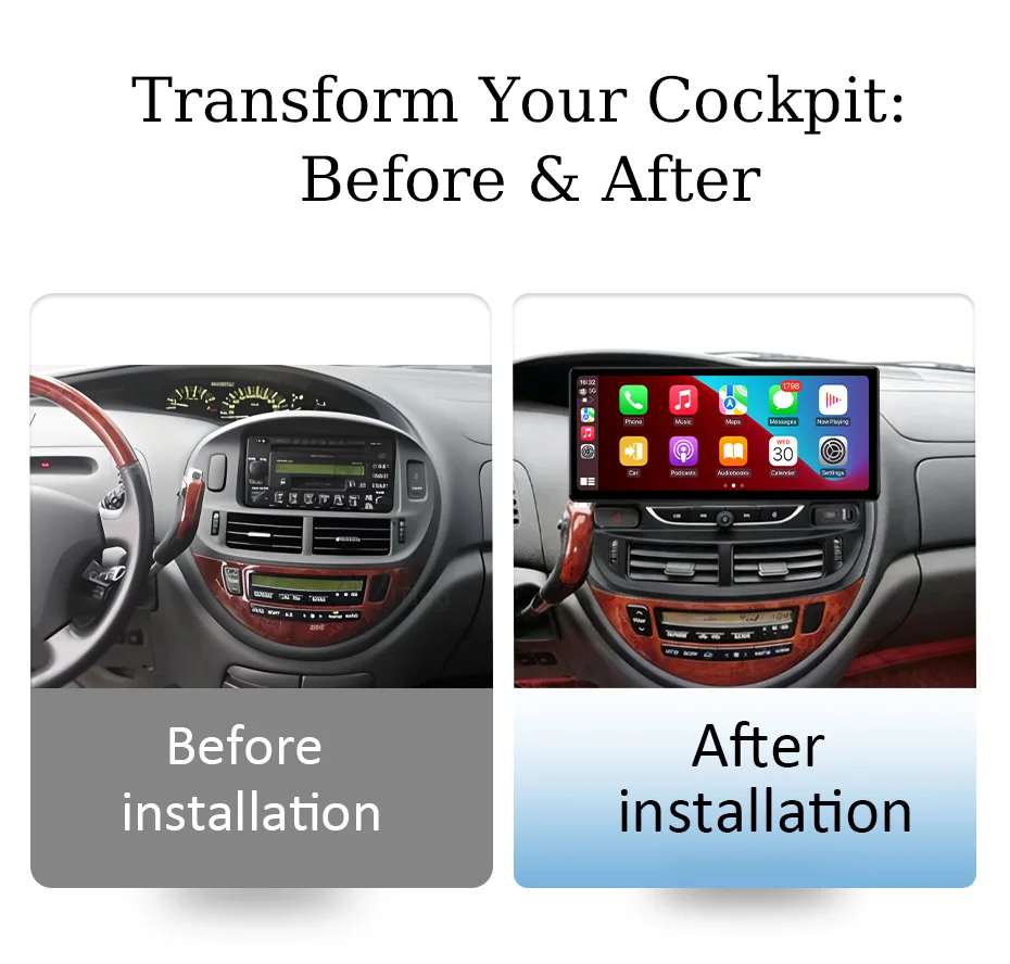 

12.3-дюймовый автомобильный мультимедийный центр с CarPlay, Android Auto, 4G, WiFi, BT, DSP, Android 16, LHD/RHD для Toyota Previa 2000-2005, GPS-навигация, QLED IPS сенсорный экран