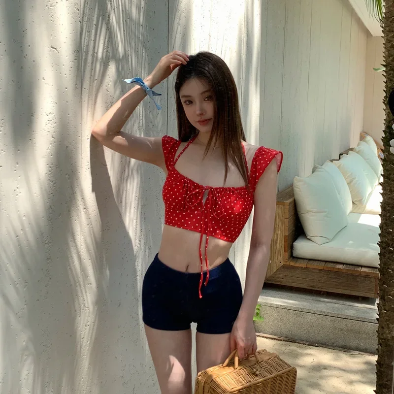 

Sexy 2 Pieces Vintage Polka Dots Bikini 2024 Women Swimsuit Female Swimwear High Waist Shorts Korea Beach Wear Swim Bathing Suit