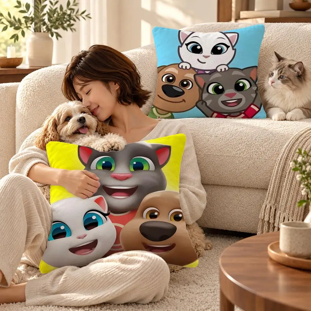 Cute Game Character Talking Tom & Friends Cushion Cover Soft Short Plush Throw Pillowcase Sofa Bedroom Home Decor Holiday Gift