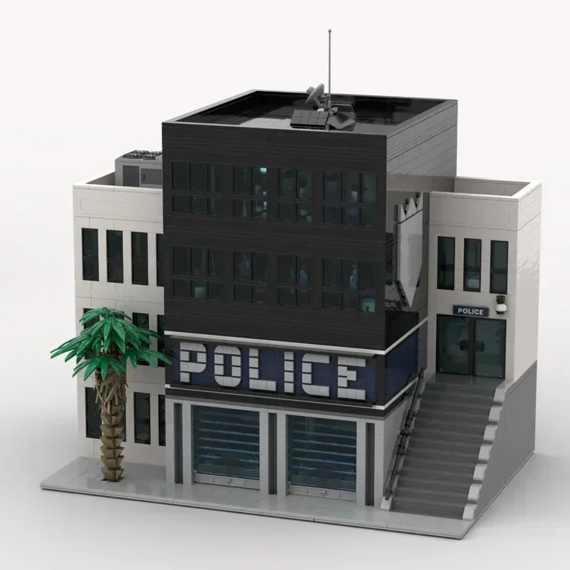 Stad Street View Model Moc Bouwstenen Moderne Politiebureau Technologie Modulaire Blokken Cadeau Kerst Speelgoed DIY Sets Montage