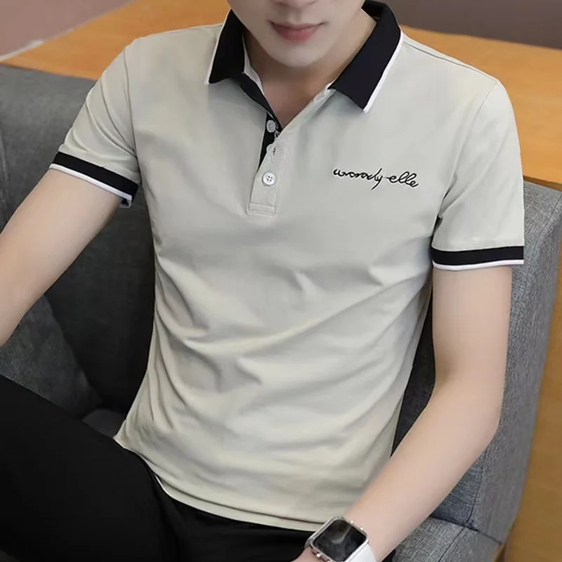 

Ледяной шелк irt ort Sve Мужская летняя модная футболка с высоким воротником f Sve Slim Fit Busin Casual Top