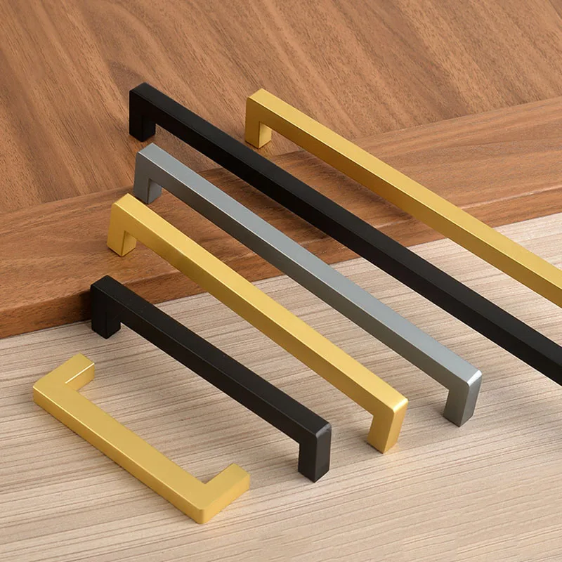 

Cabinet Handle Bathroom Drawer Pulls TV Cabinet Wardrobe Handles Square Gold Black Solid Aluminum Alloy Furniture Door Bars