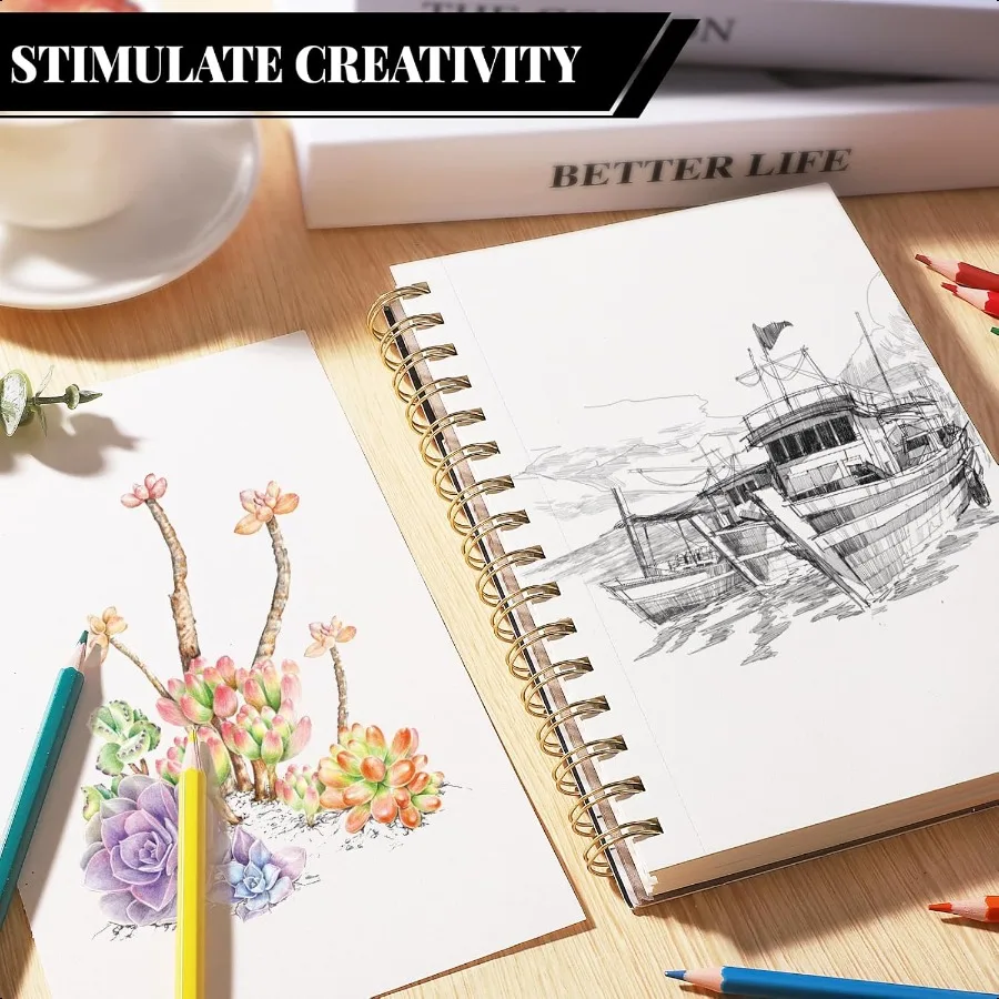 Sketch Book with 12 Color Pencil Set 90 Sheets Spiral Sketchbook for Drawing 68lb 100gsm AcidFree Sketch Pad for Artist Art Pap