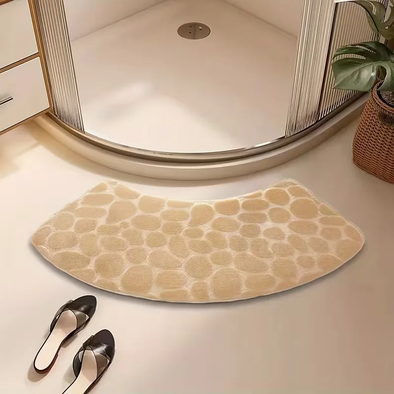Non Slip Curved Bathroom Mat Coral Fleece Absorbent Shower Rug Solid Color Modern Floor Carpet Pad For Wet Area Entrance