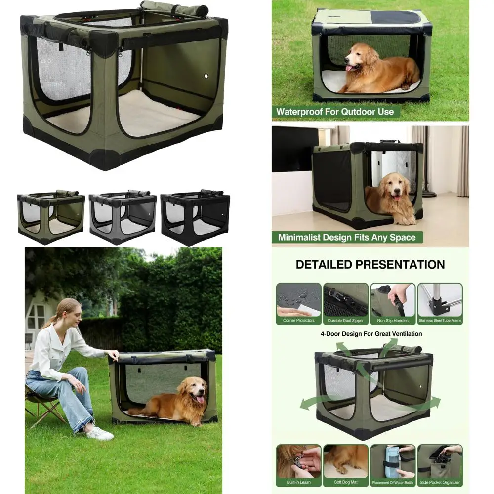 

Portable Soft Dog Crate for Medium to Large Dogs: 42 Inch Collapsible 4-Door Foldable Kennel with Durable Mesh Windows