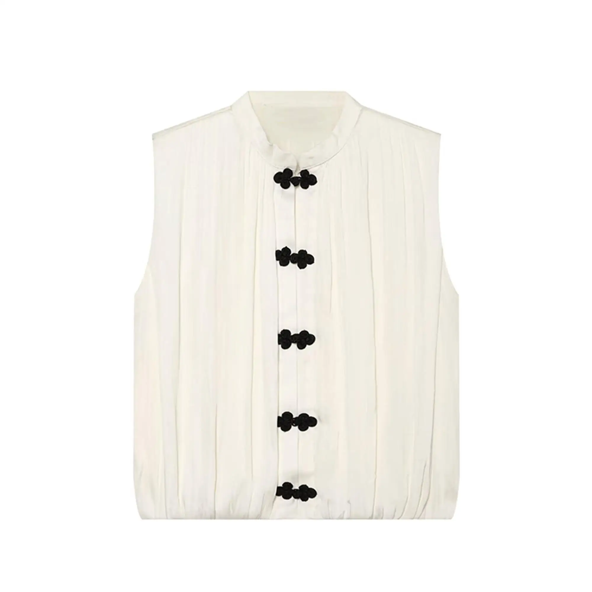 TFMLN Schickes Sommer-Top für Damen, Modisch, Elegant, Vintage, Einreihig, Falten, Lässige Streetwear, Damen O-Ausschnitt Ärmellose Blusen – Detail 2