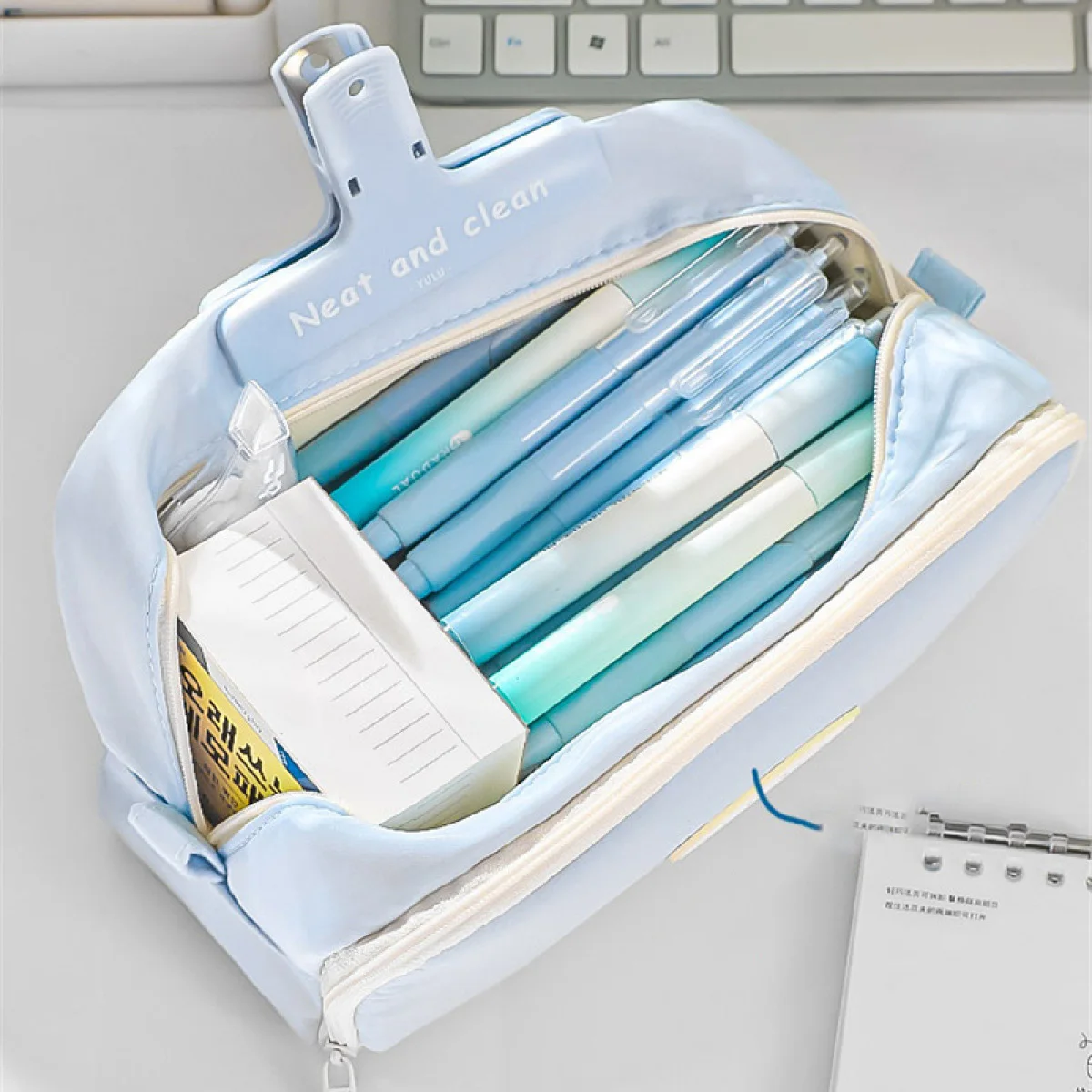 Imagem -05 - Double Layer Pencil Case para Menina Grande Capacidade Minimalista Tecido Pencil Pouch Papelaria Escolar Organizer Pen Supply 1pc