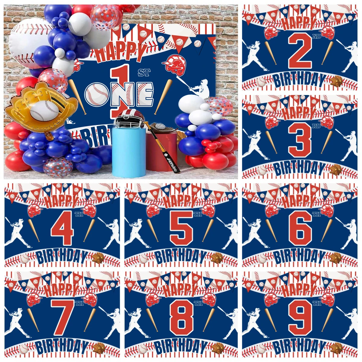 Baseball Birthday Party Backdrop Customize Baseball Theme Boy 1st 2nd 3rd 4th 5th 6th 7th 8th 9th 10th Birthday Decor Background