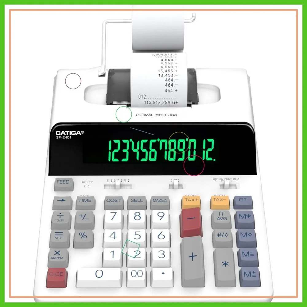 

12-Digit Thermal Printing Calculator with Tape, Ink-Free, Fast Quiet 8.0 LPS, Large Display, Tax & Calendar