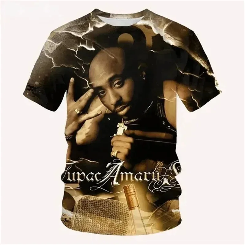 2Pac T-Shirt Rapper Star Tupac 3D Printed Street Wear Men'S And Women'S Casual O-Neck T Shirt Street Wear Hip-Hop Music Top