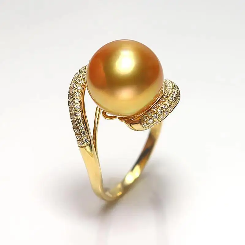 Suberb 10-11mm Gold Round Pearl Ring Adjustable Size Women Jewelry Wedding Party Gift 925 Sterling Silver 2588