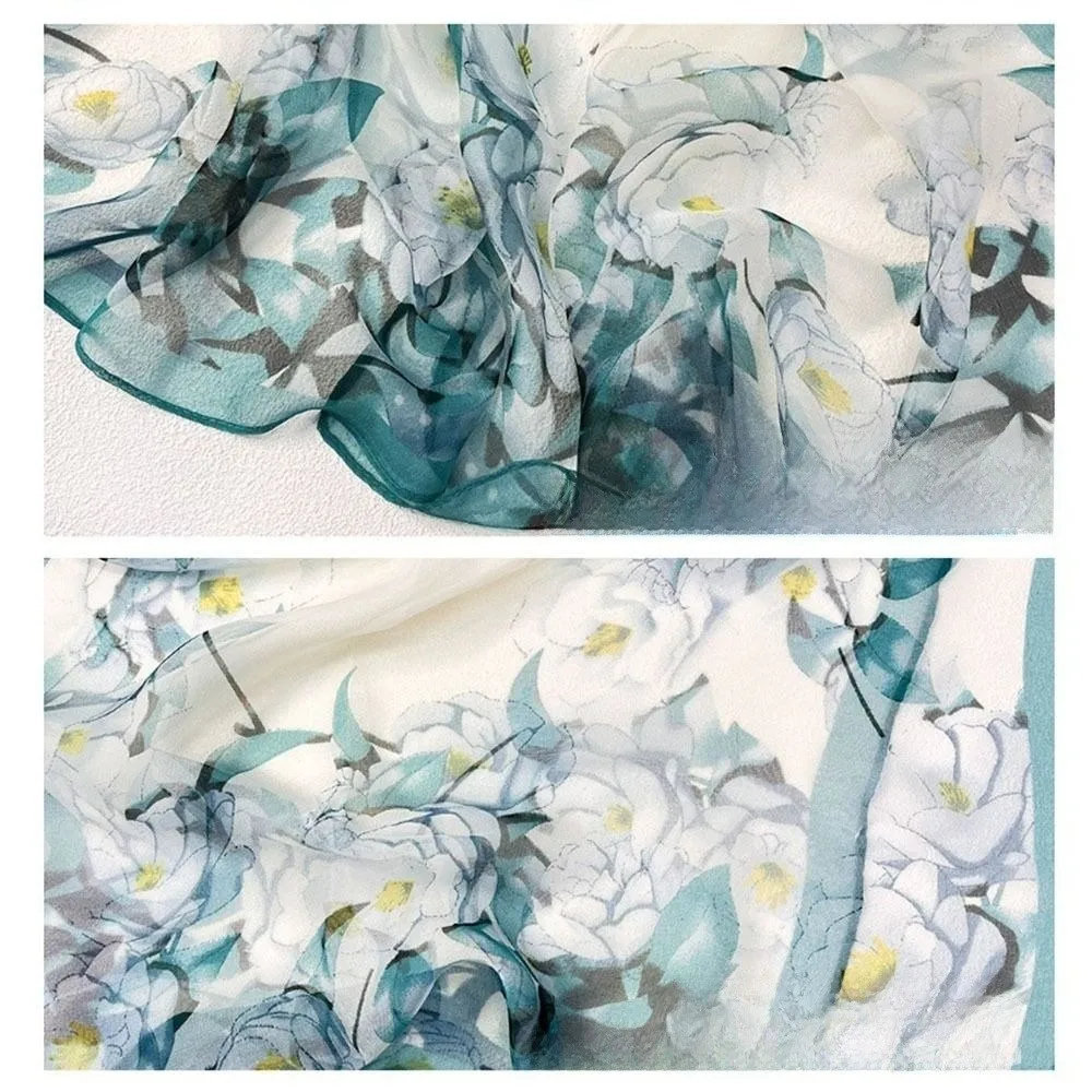 وشاح حريري محمول بطباعة الأزهار، شال شاطئ ناعم قابل للتنفس ومقاوم لأشعة الشمس للنساء