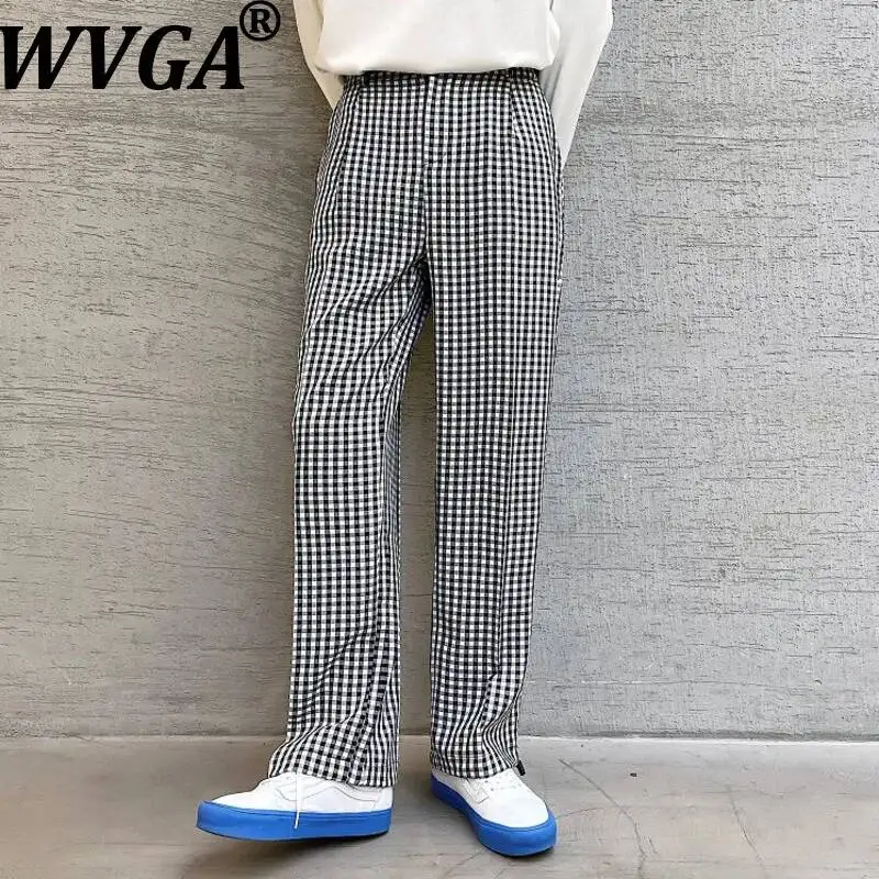 WVGA Spring New Men's Korean Style Trendy Plaid Straight Trousers Loose Ncihe Straight Jogger Pants Versatile Draped Ins W24810