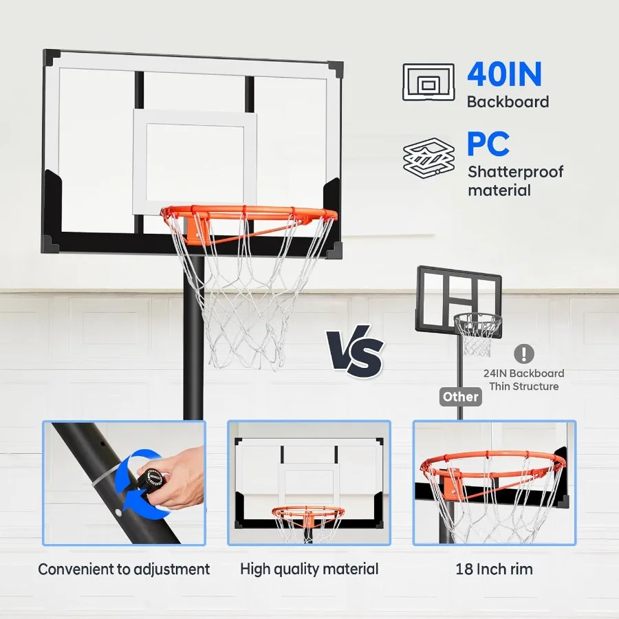 طوق كرة السلة HEROPRO قابل للتعديل 3.310FT مع 40 لوحة خلفية مقاومة للكسر هدف كرة السلة المحمول للشباب المراهقين في الهواء الطلق