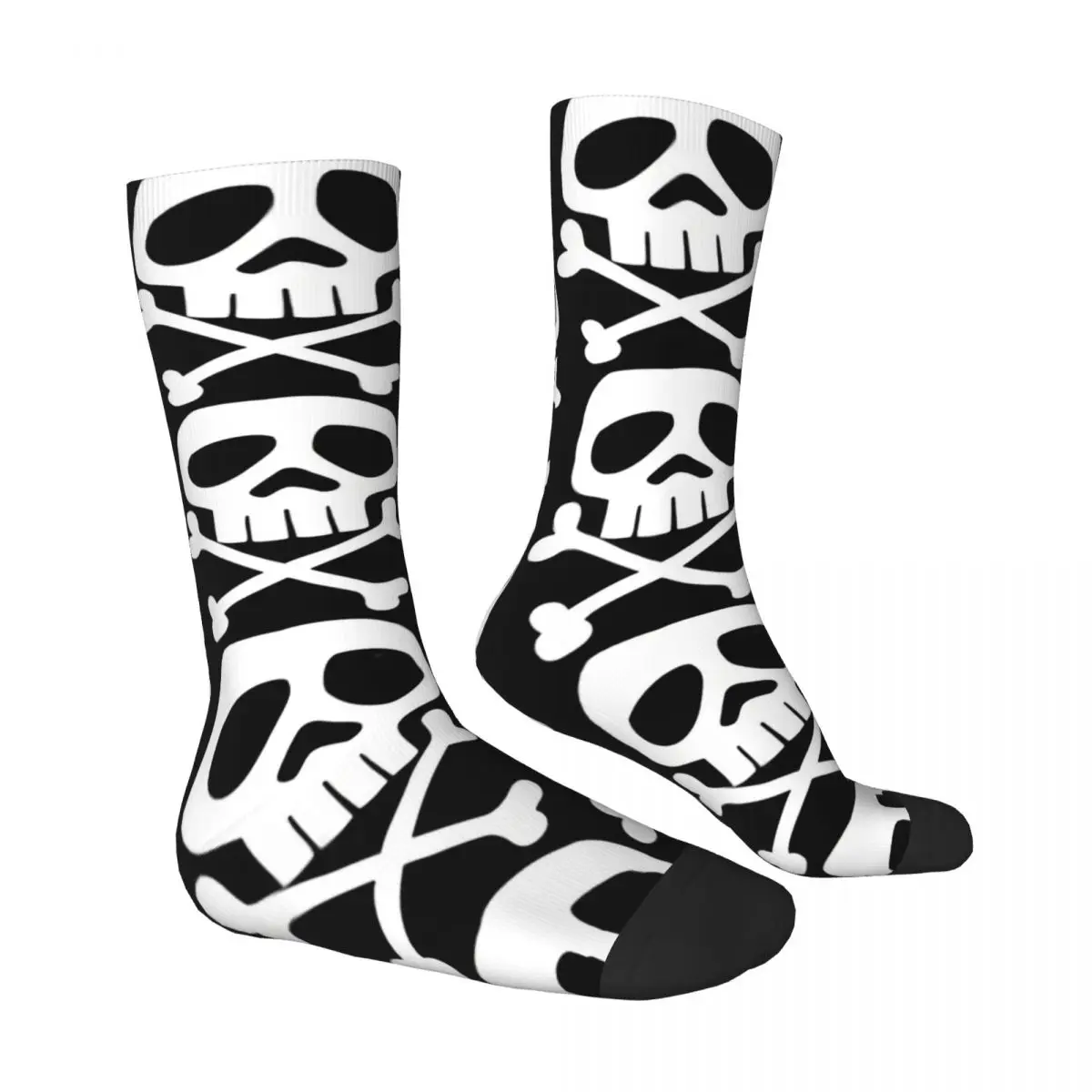 Funny Crazy Sock for Men Old School Punk Hip Hop Vintage Skull Seamless Pattern Printed Boys Crew Sock Novelty Gift