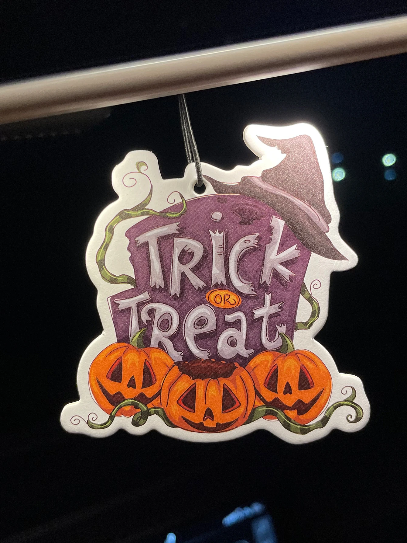 Trick Or Treat Halloween Witch Hat Pumpkin Hanging Car Air Freshener Scent Card, Natural Plant Extract Fragrance, Alcohol-Free,