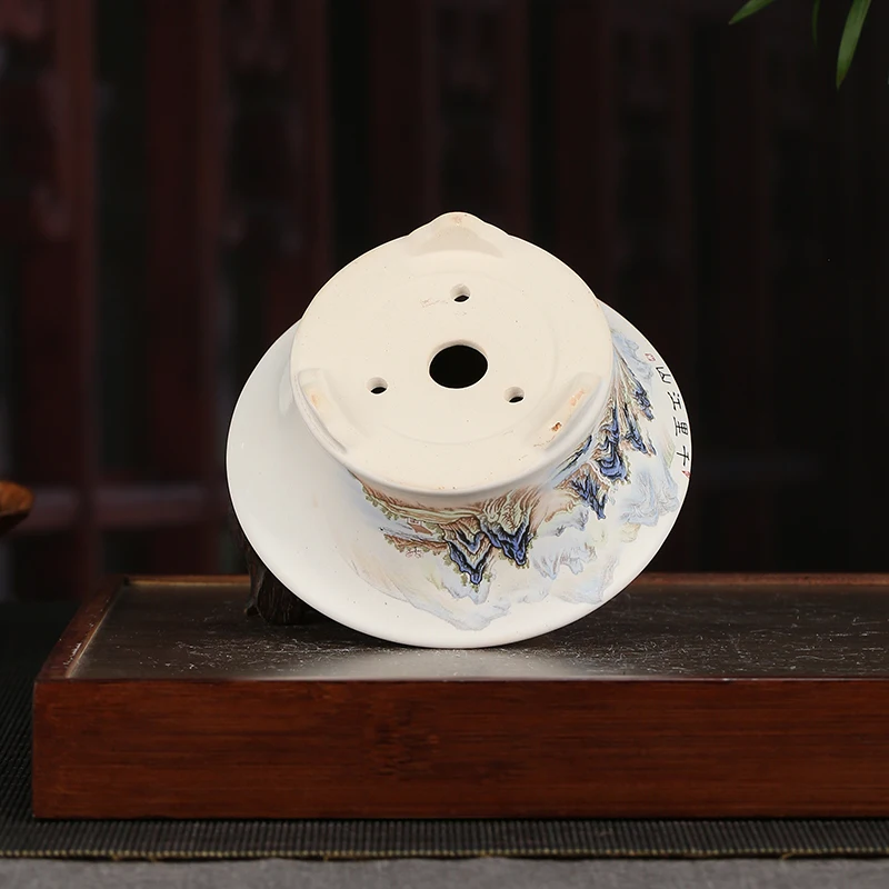 Chinese Style Yixing Purple Sand Colored Flower Pot Retro Desktop Decoration Bonsai Pot Round Ceramic Succulent Flower Pot 1PCS