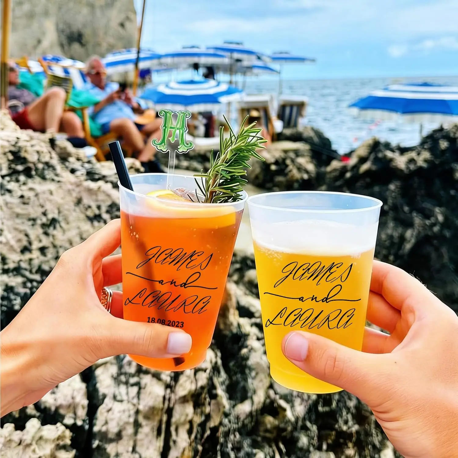 10pcs Custom Wedding Cups | Personalized Plastic Cups for Wedding (50-200 Pcs, 12oz/16oz) with Optional Napkins, Frosted Shatter