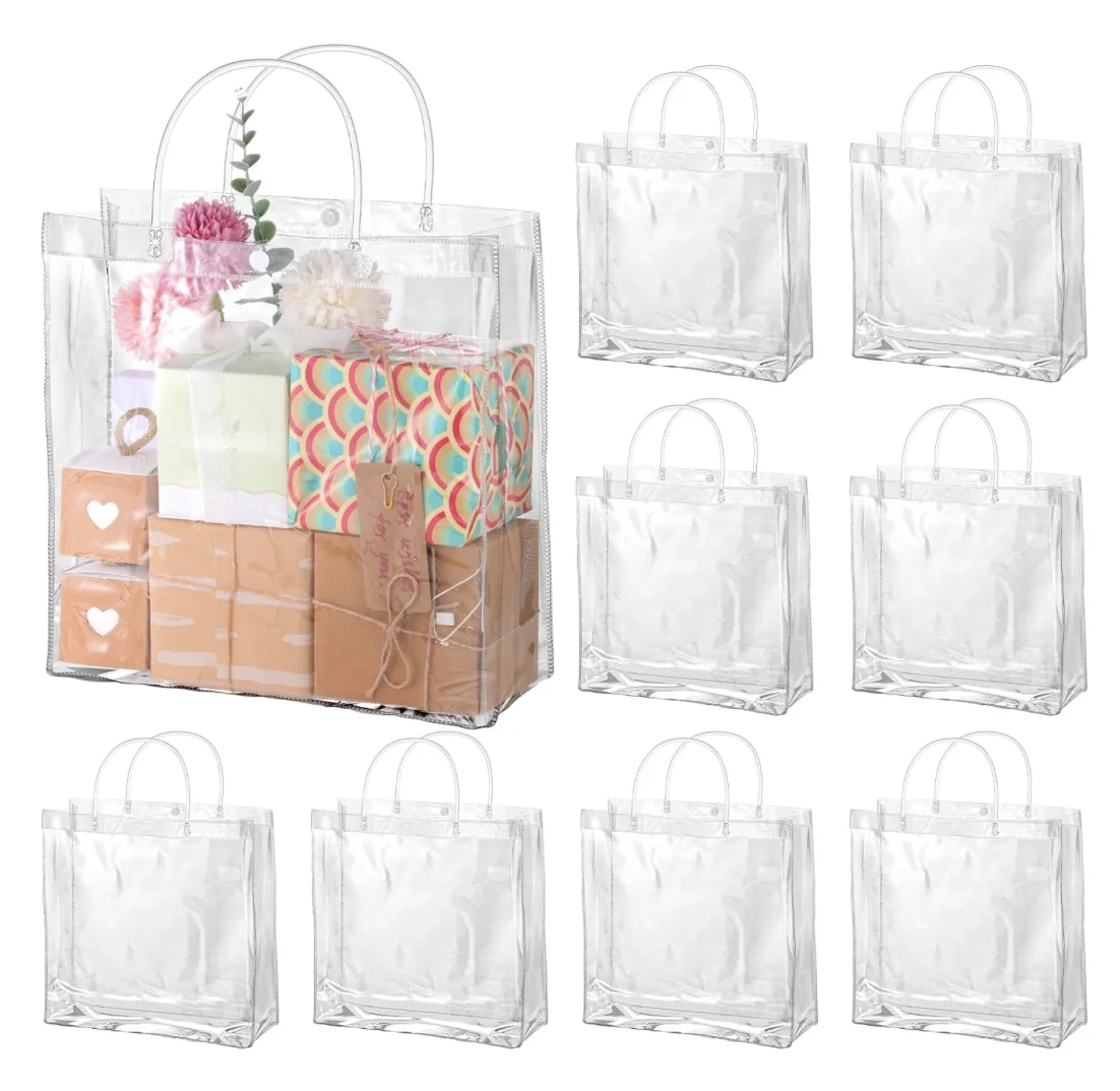 30Pack Clear Gift Bags with Handle, Reusable Plastic Small Gift Wrap Tote Candy Bags for Christmas Party Favors Wedding Birthday