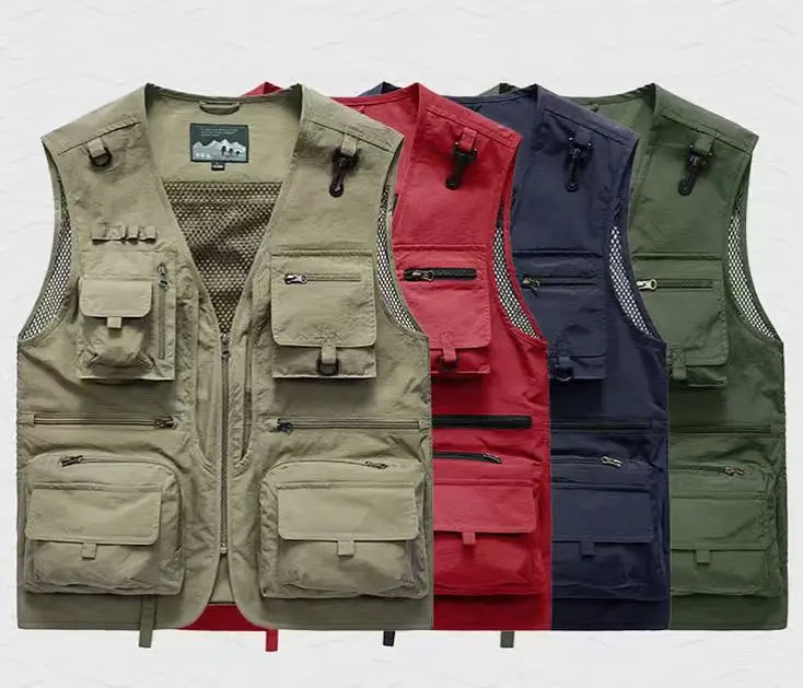 2025 New Men's Vest Tactical Mesh Equipment Jacket Summer Photographer Vest Tool Multi Pocket Mesh Sleeveless Jacket Men's Style
