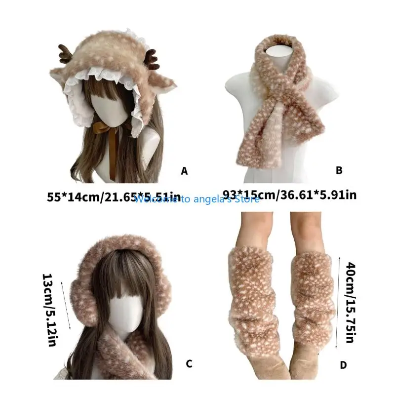 X4YC دافئ الرنة موضوع عيد الميلاد هيرباند وشاح غطاء للأذنين أكمام الساق معدات الشتاء لجمع الأسرة النشاط خلع الملابس