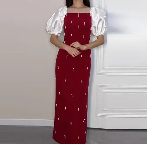 

Women's Dress Fashion Summer 2025 New Style Half-Open Neckline Slim-Fitting Fashionable Vintage Polka Dot Long Dress