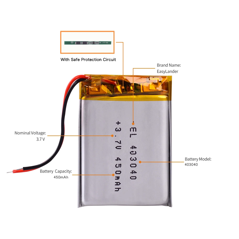 10 pz/lotto CE+Rohs 3.7V 403040   Batteria Lipo ai polimeri di litio ricaricabile da 450 mAh
