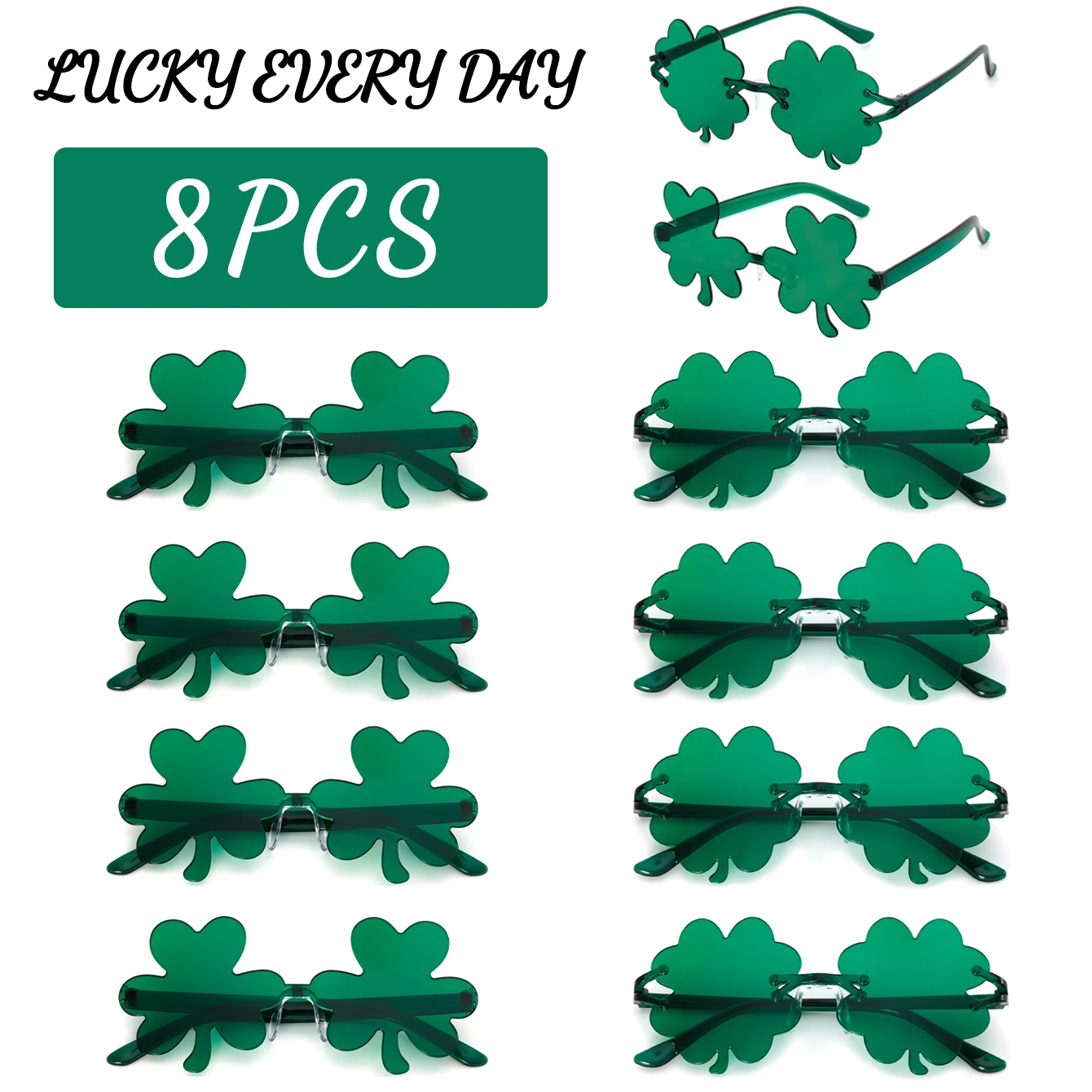 8 pieces of clover green decorative glasses for St. Patrick's Day and Irish Day