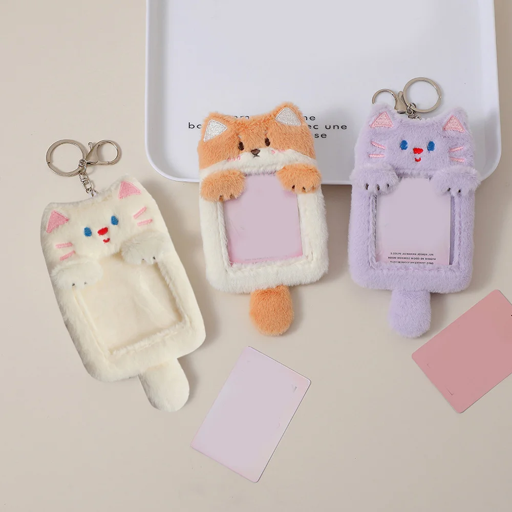 Hot Cartoon Plush Card Holder Cover Keychain ID Credit Case Photo Card Holder Star Chasing Fluffy Bus Card Protector Bag Pendant