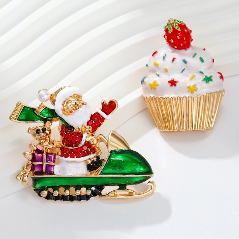 Christmas Enamel Santa Brooches for Women Unisex Rhinestone Character Pins Banquet Party Backpack Gifts Jewelry Accessories
