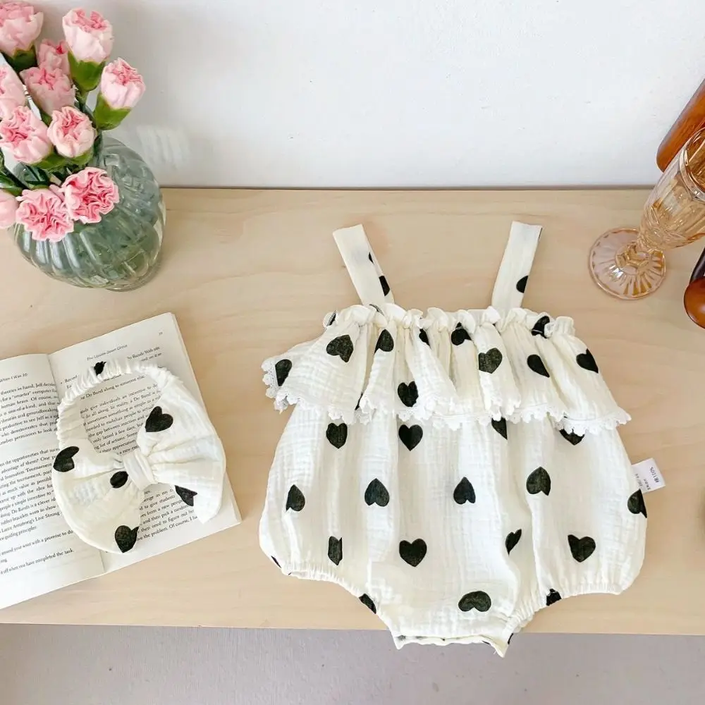 

Ruffle Heart Baby Romper Bodysuit Infant Romper Lace Baby Jumpsuit Cotton Bow Heart Baby Shorts Climb Suit Newborn Baby