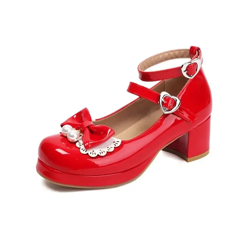 

Женские туфли Мэри Джейн на платформе, туфли в стиле рокабилли на массивном высоком каблуке в стиле Лолиты, туфли-лодочки с круглым носком и закрытым носком, большие размеры 33-48