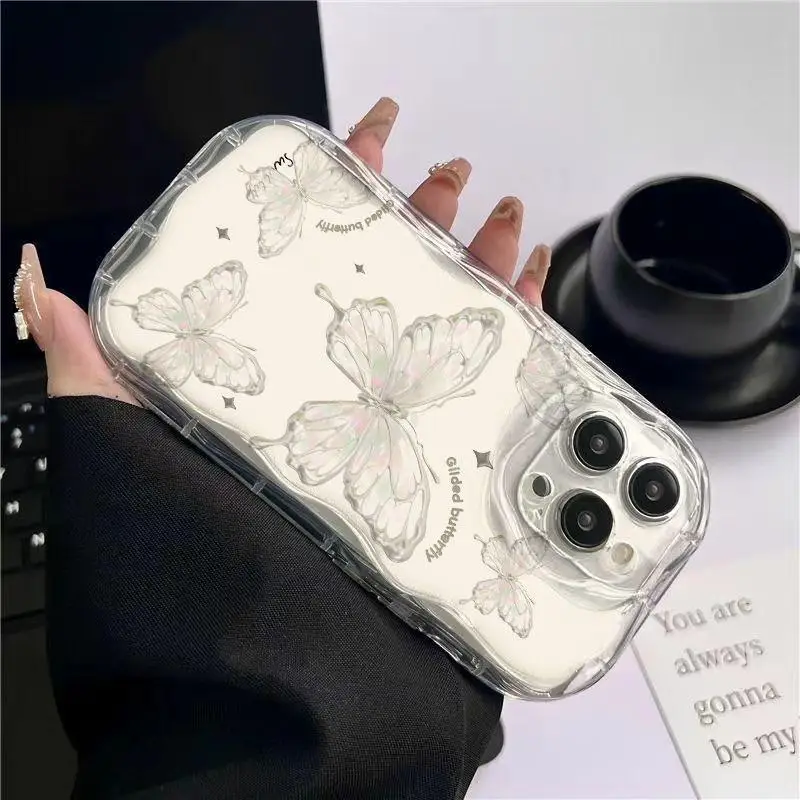 Funda de teléfono para Xiaomi Redmi Note 10, 9, 8, 10C, 9C, 9A, 11, 5G, K30, K40, K50 Pro, 3D, mariposa, borde ondulado suave, cubierta trasera Linda a prueba de golpes