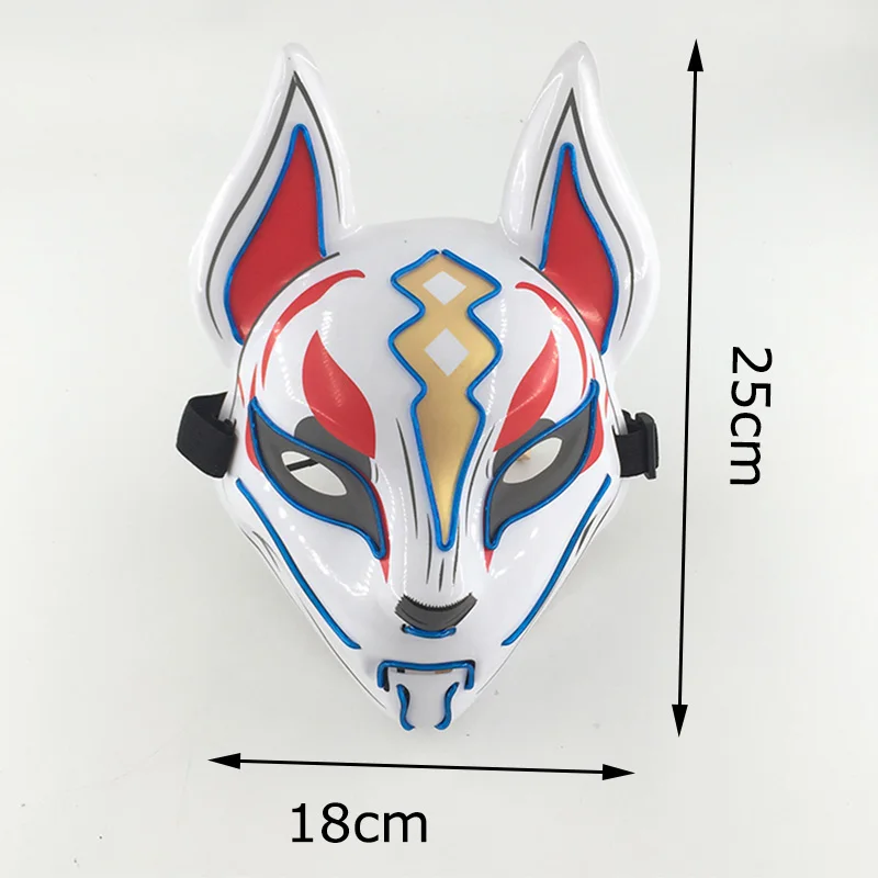 Máscara de zorro con luz LED, máscara de mujer, accesorios de disfraz de película de zorro, novedad, máscara de zorro de Anime japonés brillante, máscara de Animal