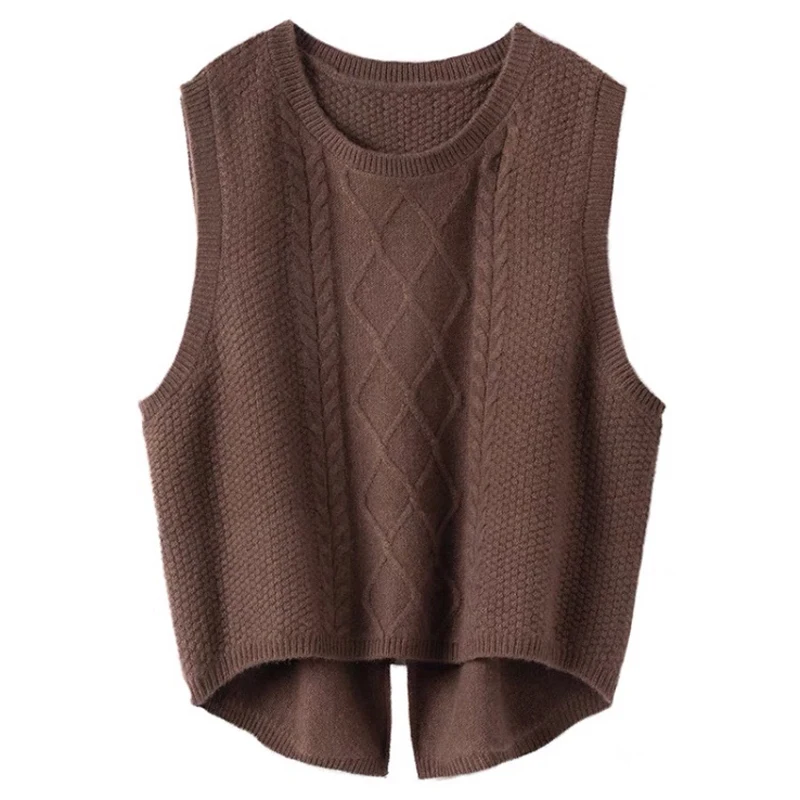 New ladies 100% pure wool round neck vest chic tuxedo vest autumn winter sleeveless DIY vest loose short knit sweater women\'s