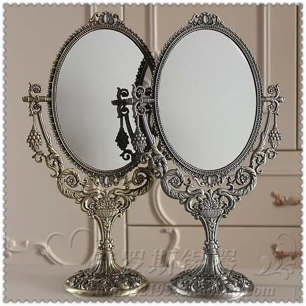 High-end European Desktop Metal Makeup Mirror Rotatable Adjustment Desktop Mirror Retro Court Style Double-sided Vanity Mirror