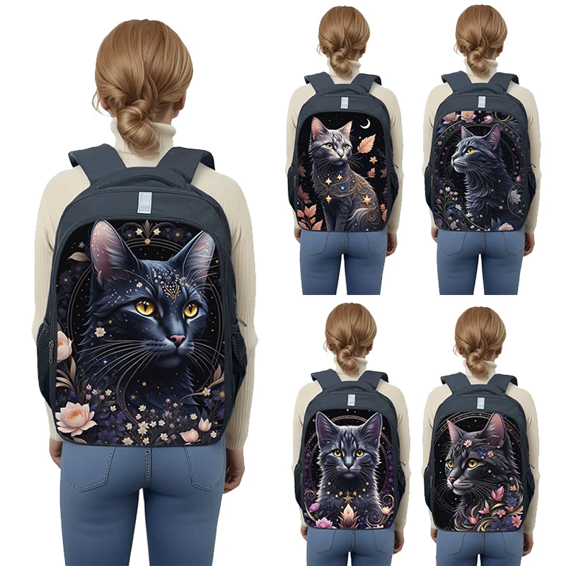 Kawaii Black Cat Moon Printing Teenager Backpacks Boys Girls School Bags Women Laptop Bag for Travel Kids Bookbag Gift