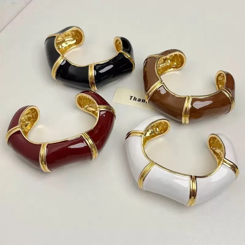 French Vintage Enamel Drop Oil Irregular Wave Opening Bracelet Simple Everyday Delicate Women Overlay Accessories Gift