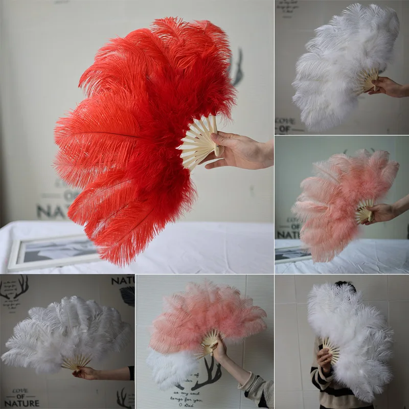 H1 New handmade ostrich feather fan catwalk stage performance photo photography live broadcast props feather fleece fan
